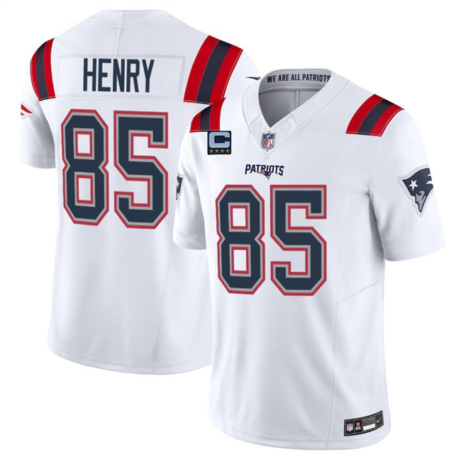 Personalized Men’s New England Patriots #85 Hunter Henry White 2025 F.U.S.E. With 4-Star C Patch Limited Stitched Football Jersey