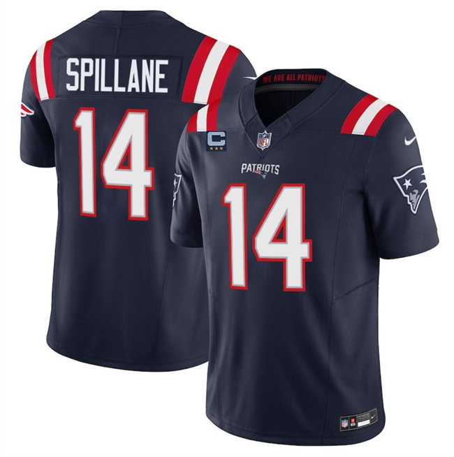 Personalized Men’s New England Patriots #14 Robert Spillane Navy 2025 F.U.S.E. With 3-Star C Patch Limited Stitched Football Jersey