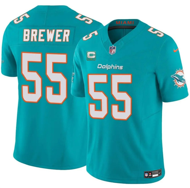 Personalized Men’s Miami Dolphins #55 Aaron Brewer Aqua 2025 F.U.S.E. With 1-Star C Patch Limited Stitched Football Jersey