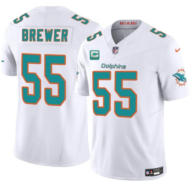 Personalized Men’s Miami Dolphins #55 Aaron Brewer White 2025 F.U.S.E. With 1-Star C Patch Limited Stitched Football Jersey