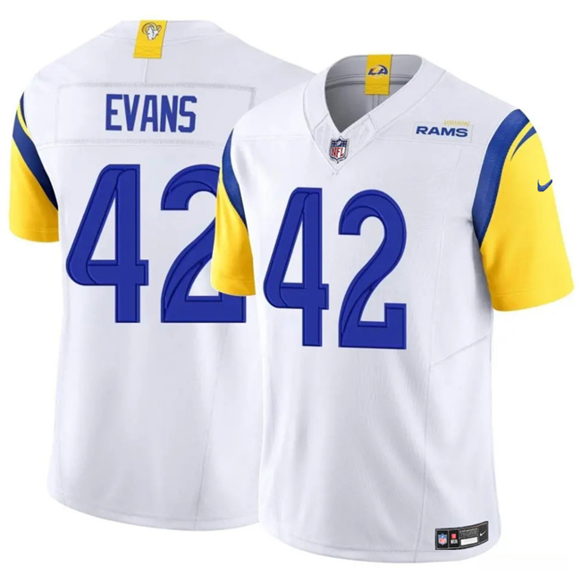 Personalized Men’s Los Angeles Rams #42 Ethan Evans White 2025 F.U.S.E. Untouchable Stitched Football Jersey