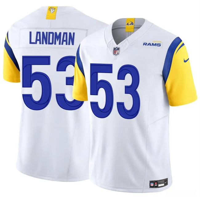 Personalized Men’s Los Angeles Rams #53 Nate Landman White 2025 F.U.S.E. Untouchable Stitched Football Jersey