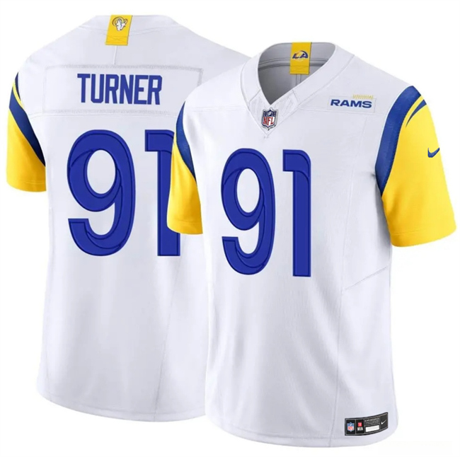 Personalized Men’s Los Angeles Rams #91 Kobie Turner White 2025 F.U.S.E. Untouchable Stitched Football Jersey