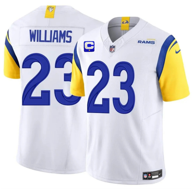 Personalized Men’s Los Angeles Rams #23 Kyren Williams White 2025 F.U.S.E. With 1-Star C Patch Untouchable Stitched Football Jersey