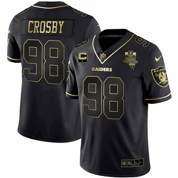 Personalized Men’s Las Vegas Raiders #98 Maxx Crosby Black Gold 2020 Inaugural With 1-Star C Patch Untouchable Stitched Football Jersey