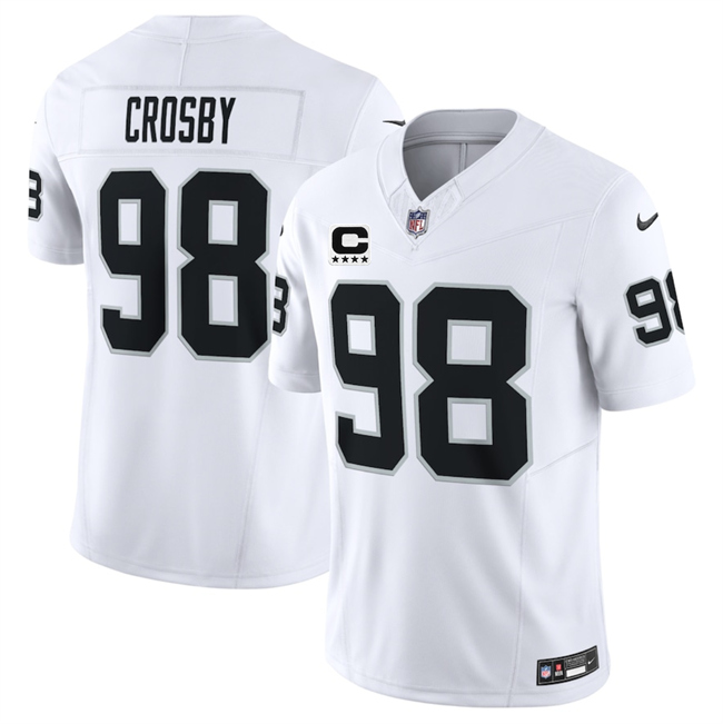 Personalized Men’s Las Vegas Raiders #98 Maxx Crosby White 2025 F.U.S.E. With 4-Star C Patch Untouchable Limited Stitched Football Jersey