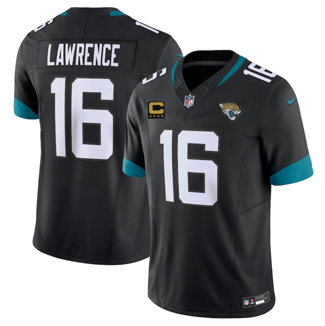 Personalized Men’s Jacksonville Jaguars #16 Trevor Lawrence Black 2025 With 4-Star C Patch F.U.S.E. Limited Stitched Football Jersey