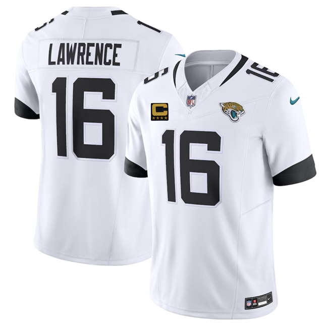 Personalized Men’s Jacksonville Jaguars #16 Trevor Lawrence White 2025 F.U.S.E. With 4-Star C Patch Limited Stitched Football Jersey