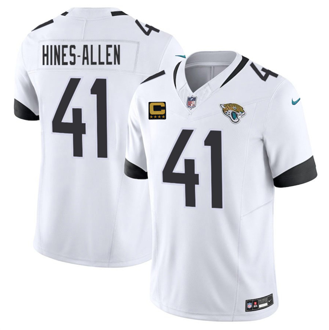 Personalized Men’s Jacksonville Jaguars #41 Josh Hines-Allen White 2025 F.U.S.E. With 4-Star C Patch Limited Stitched Football Jersey