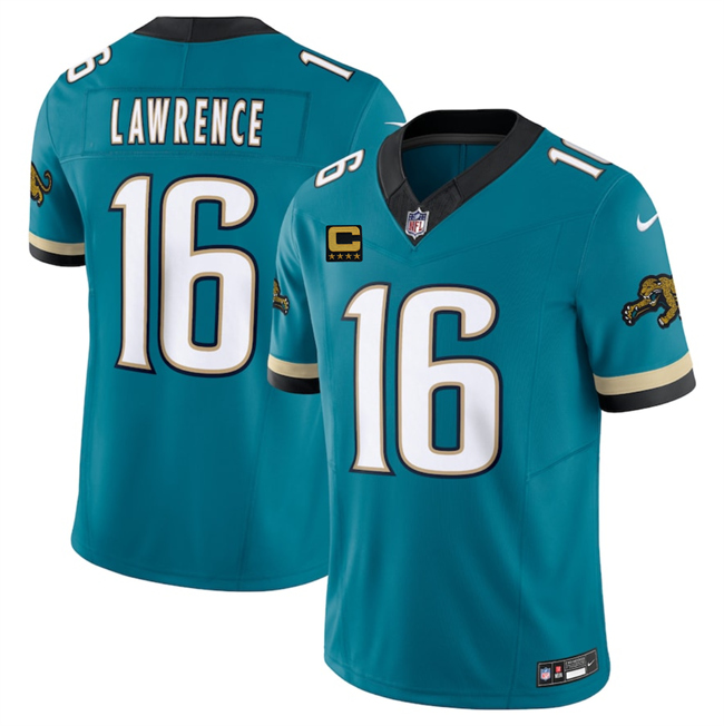 Personalized Men’s Jacksonville Jaguars #16 Trevor Lawrence Teal 2025 F.U.S.E. With 4-Star C Patch Prowler Throwback Limited Stitched Football Jersey