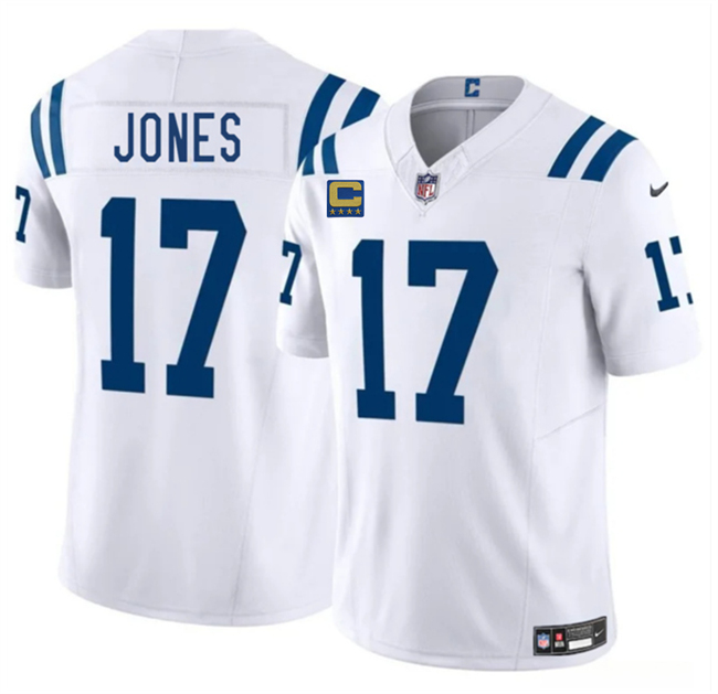 Personalized Men’s Indianapolis Colts #17 Daniel Jones White 2025 F.U.S.E. With 4-Star C Patch Limited Stitched Football Jersey