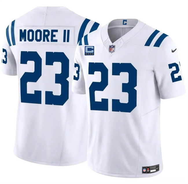 Personalized Men’s Indianapolis Colts #23 Kenny Moore II White 2025 F.U.S.E. With 4-Star C Patch Limited Stitched Football Jersey