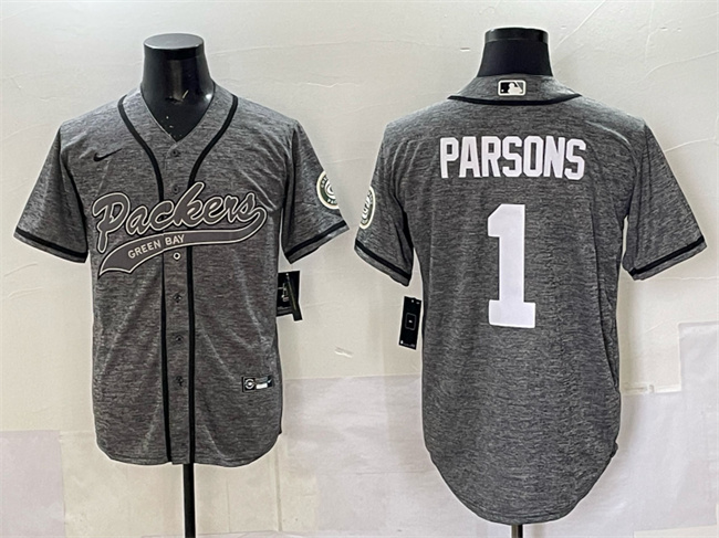 Personalized Men’s Green Bay Packers #1 Micah Parsons Gray Cool Base Stitched Baseball Jersey