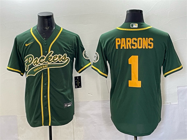 Personalized Men’s Green Bay Packers #1 Micah Parsons Green Cool Base Stitched Baseball Jersey
