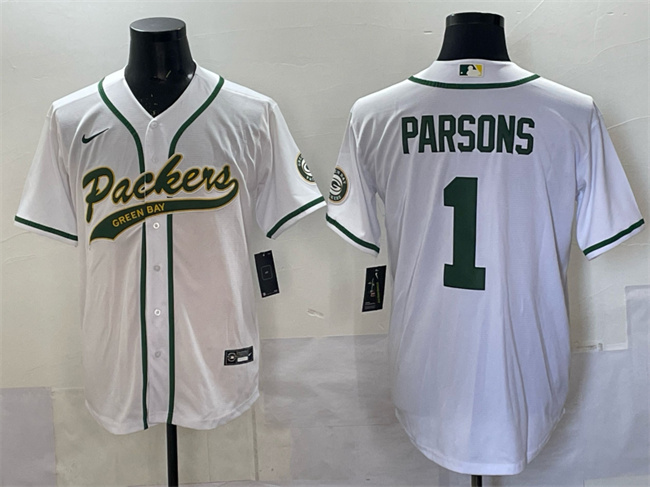 Personalized Men’s Green Bay Packers #1 Micah Parsons White Cool Base Stitched Baseball Jersey