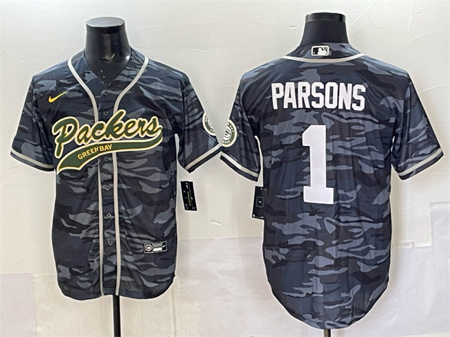 Personalized Men’s Green Bay Packers #1 Micah Parsons Grey Camo Cool Base Stitched Baseball Jersey