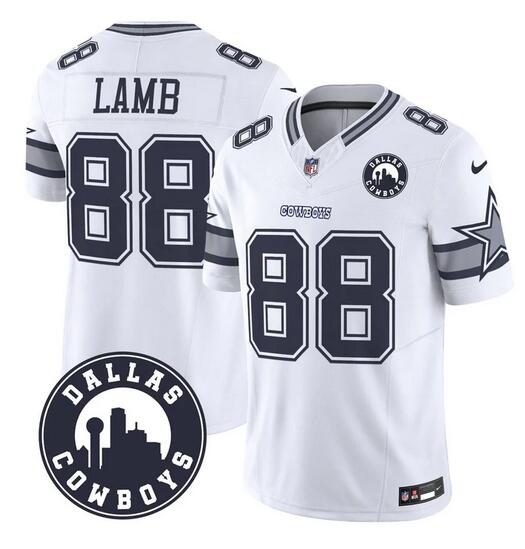 Personalized Men’s Dallas Cowboys #88 CeeDee Lamb White F.U.S.E. With ‘Dallas City’ Patch Limited Stitched Football Jersey
