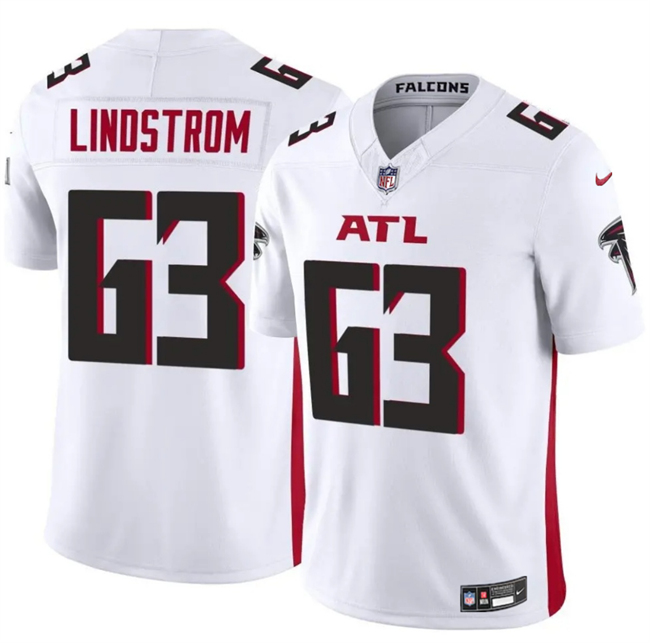 Personalized Men’s Atlanta Falcons #63 Chris Lindstrom White 2025 F.U.S.E. Untouchable Limited Stitched Football Jersey