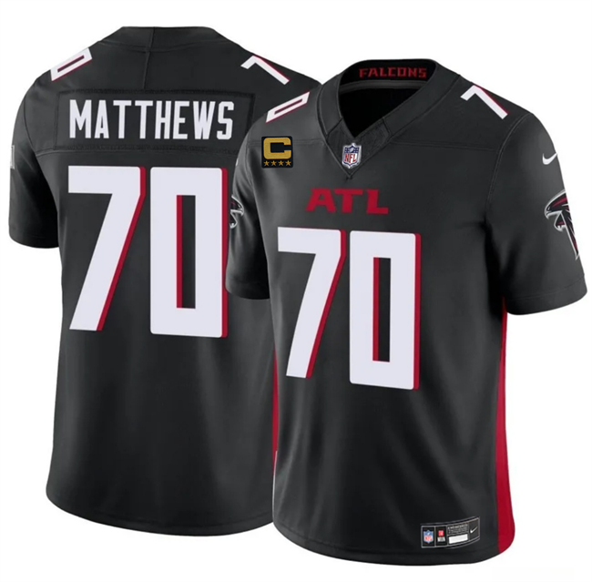 Personalized Men’s Atlanta Falcons #70 Jake Matthews Black 2025 F.U.S.E With 4-Star C Patch Untouchable Limited Stitched Football Jersey