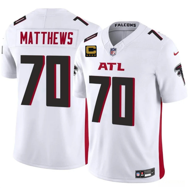 Personalized Men’s Atlanta Falcons #70 Jake Matthews White 2025 F.U.S.E With 4-Star C Patch Untouchable Limited Stitched Football Jersey