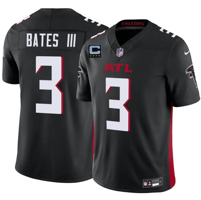 Personalized Men’s Atlanta Falcons #3 Jesse Bates III Black 2025 F.U.S.E With 4-Star C Patch Untouchable Limited Stitched Football Jersey