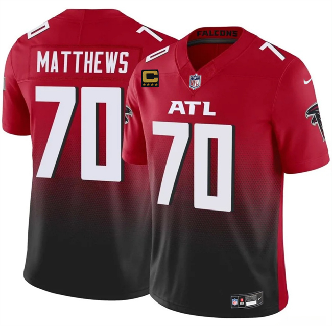 Personalized Men’s Atlanta Falcons #70 Jake Matthews Red Black 2025 F.U.S.E With 4-Star C Patch Untouchable Limited Stitched Football Jersey
