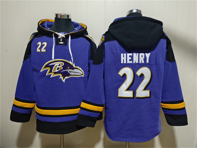 Personalized Men’s Baltimore Ravens #22 Derrick Henry Ageless Must-Have Lace-Up Pullover Hoodie