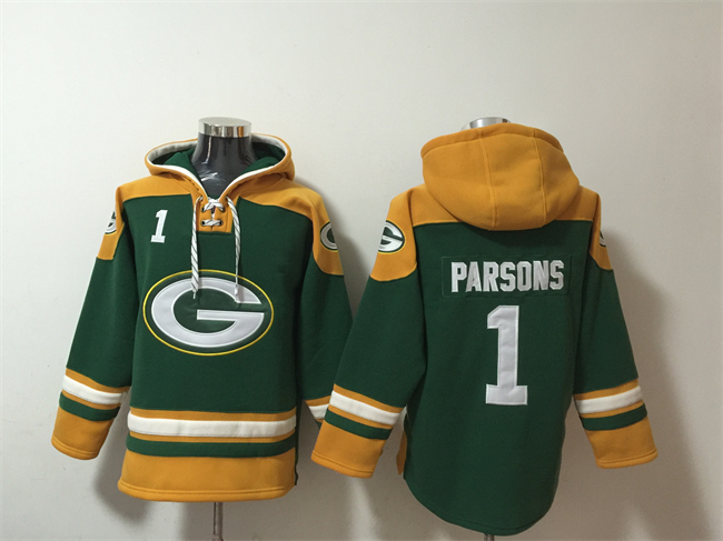 Personalized Men’s Green Bay Packers #1 Micah Parsons Green Lace-Up Pullover Hoodie
