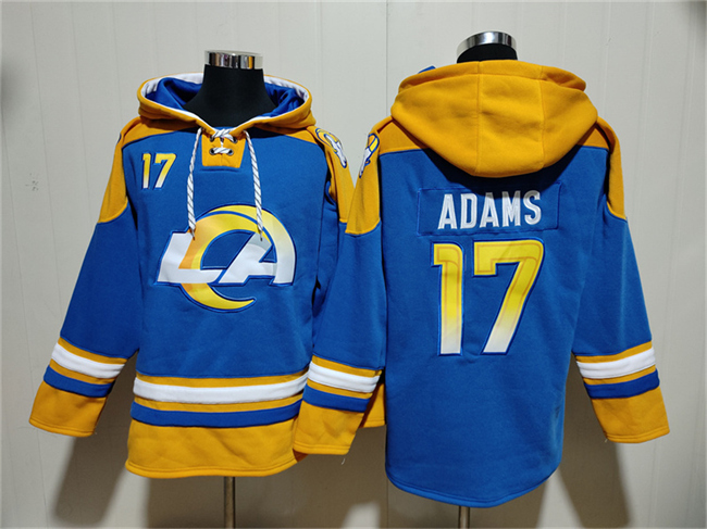 Personalized Men’s Los Angeles Rams #17 Davante Adams Blue Ageless Must-Have Lace-Up Pullover Hoodie
