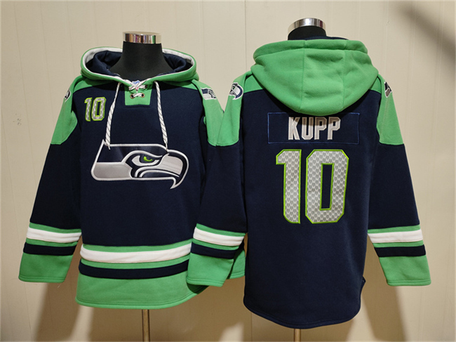 Personalized Men’s Seattle Seahawks #10 Cooper Kupp Navy Green Ageless Must-Have Lace-Up Pullover Hoodie