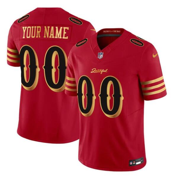 Personalized Men’s San Francisco 49ers Active Player Red Gold 2025 F.U.S.E. Rivalries Limited Stitched Football Jersey