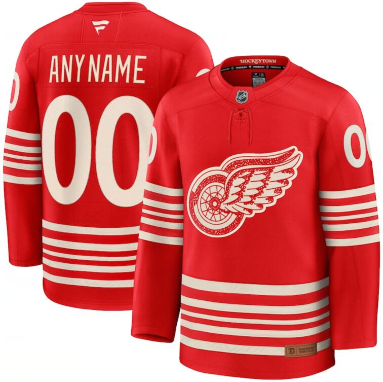 Personalized Men’s Detroit Red Wings Active Player Red 2025 Centennial Premium Stitched Hockey Jersey
