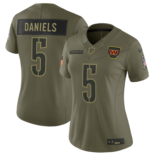 Personalized Women’s Washington Commanders #5 Jayden Daniels Olive 2025 Salute to Service Limited Stitched Football Jersey(Run Small)