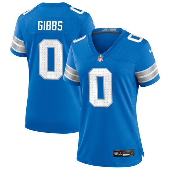 Personalized Women’s Detroit Lions #0 Jahymr Gibbs Blue Stitched Game Jersey(Run Small)