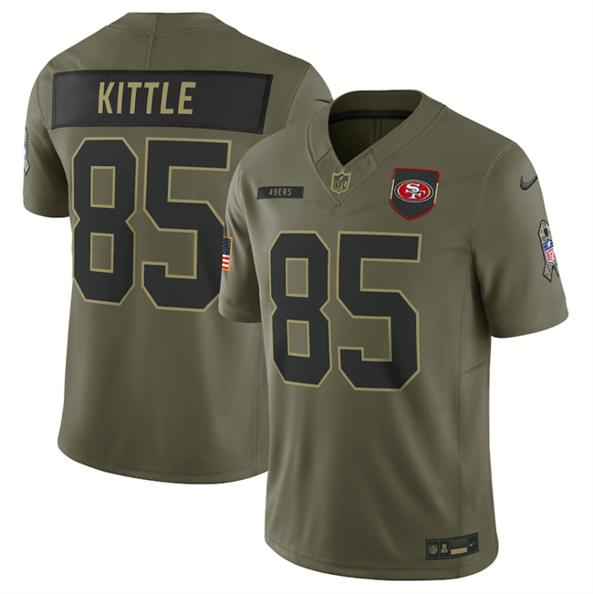 Personalized Men’s San Francisco 49ers #85 George kittle Olive 2025 Salute to Service Limited Stitched Football Jersey