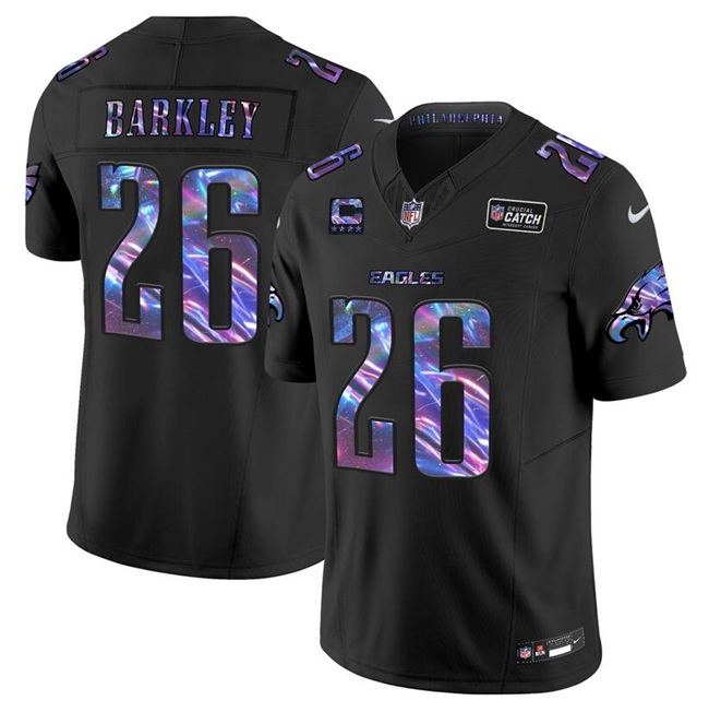 Personalized Men’s Philadelphia Eagles #26 Saquon Barkley Black 2024 Crucial Catch F.U.S.E. With 4-Star C Patch Limited Stitched Football Jersey