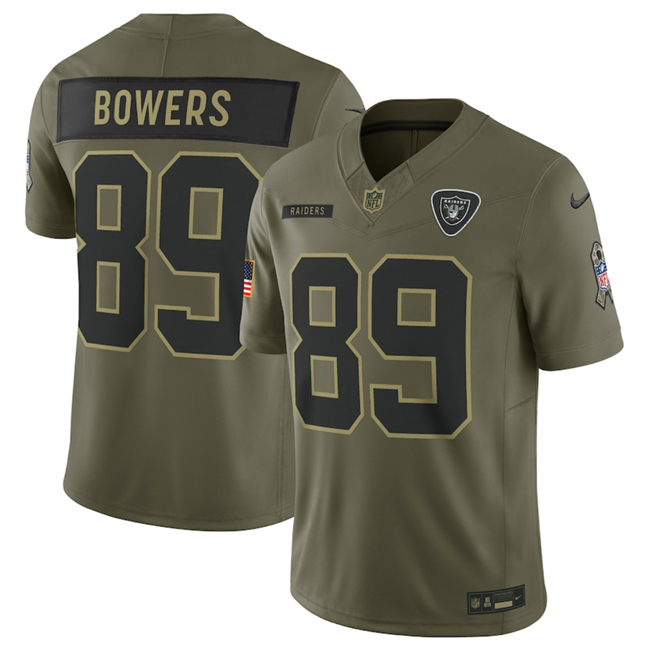 Personalized Men’s Las Vegas Raiders #89 Brock Bowers Olive 2025 Salute to Service Limited Stitched Football Jersey