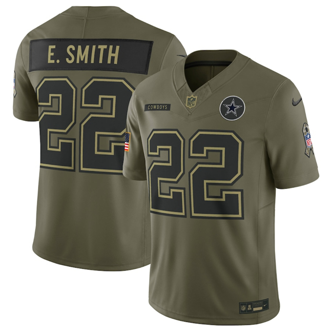 Personalized Men’s Dallas Cowboys #22 Emmitt Smith Olive 2025 Salute to Service Limited Stitched Football Jersey