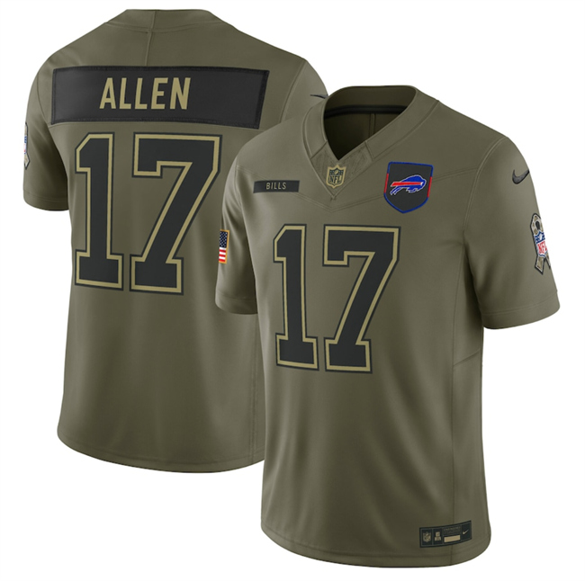 Personalized Men’s Buffalo Bills #17 Josh Allen Olive 2025 Salute to Service Limited Stitched Football Jersey