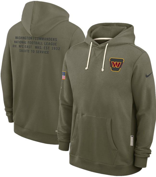 Personalized Men’s Washington Commanders Olive 2025 Salute to Service Pullover Hoodie