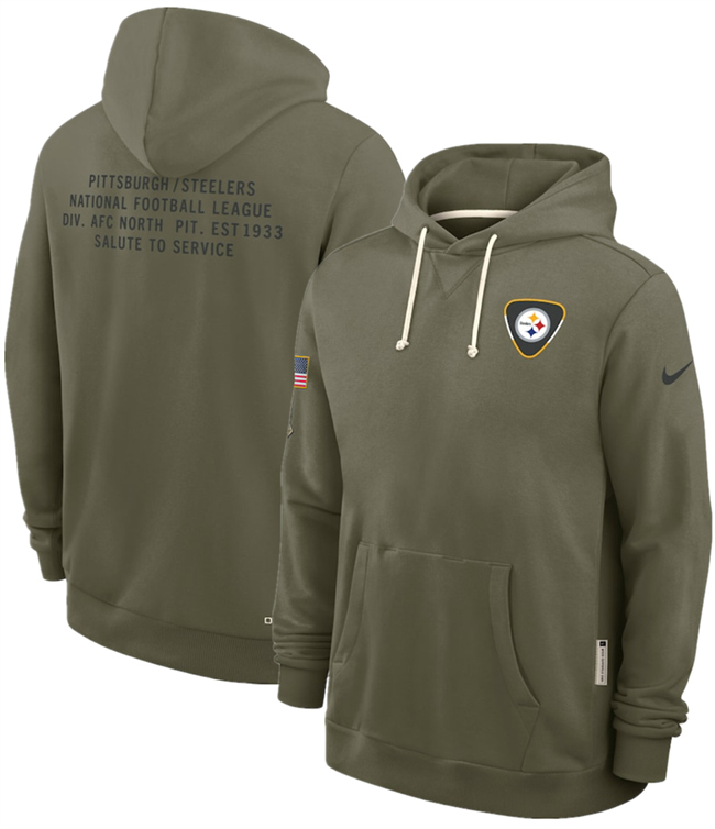 Personalized Men’s Pittsburgh Steelers Olive 2025 Salute to Service Pullover Hoodie