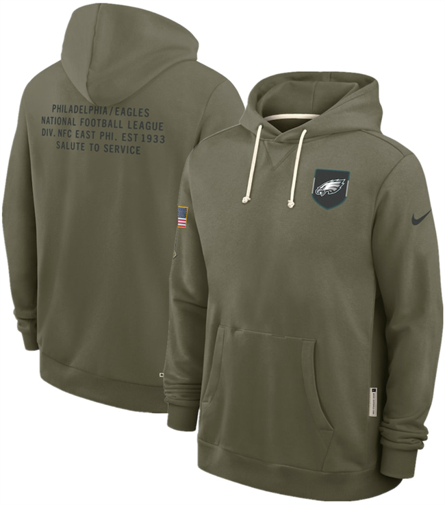 Personalized Men’s Philadelphia Eagles Olive 2025 Salute to Service Pullover Hoodie