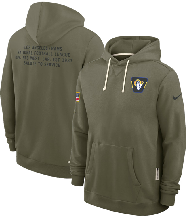Personalized Men’s Los Angeles Rams Olive 2025 Salute to Service Pullover Hoodie