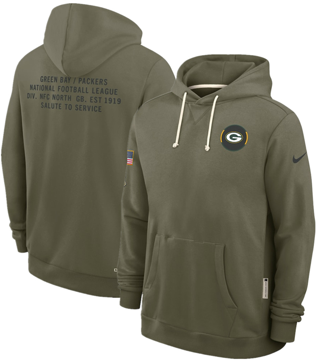 Personalized Men’s Green Bay Packers Olive 2025 Salute to Service Pullover Hoodie