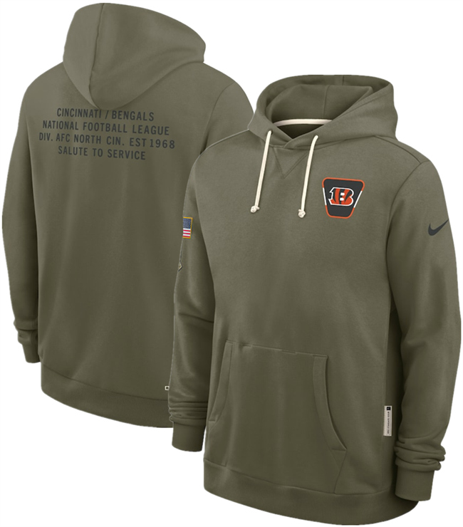 Personalized Men’s Cincinnati Bengals Olive 2025 Salute to Service Pullover Hoodie