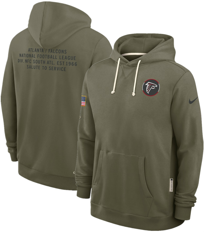 Personalized Men’s Atlanta Falcons Olive 2025 Salute to Service Pullover Hoodie