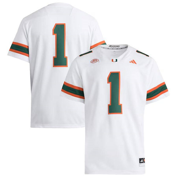 Personalized Men’s Miami Hurricanes #1 White Stitched Football Jersey