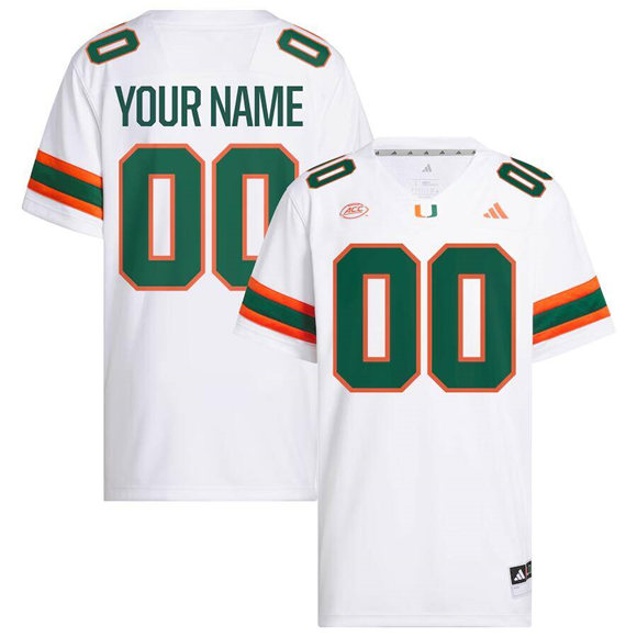 Personalized Men’s Miami Hurricanes Active Player White Premier Stitched Football Jersey