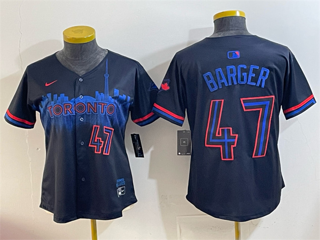 Personalized Women’s Toronto Blue Jays #47 Addison Barger Navy 2024 City Connect Limited Stitched Baseball Jersey(Run Small)