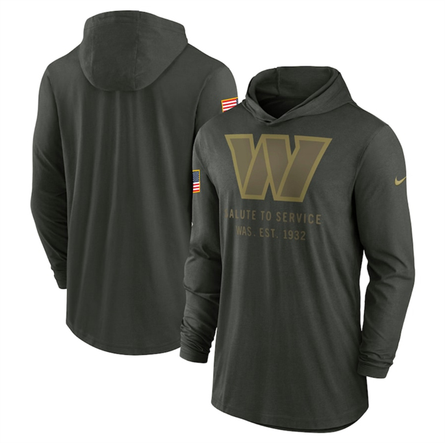 Personalized Men’s Washington Commanders Forest Green 2025 Salute to Service Sideline Dri-FIT Lightweight Pullover Hoodie